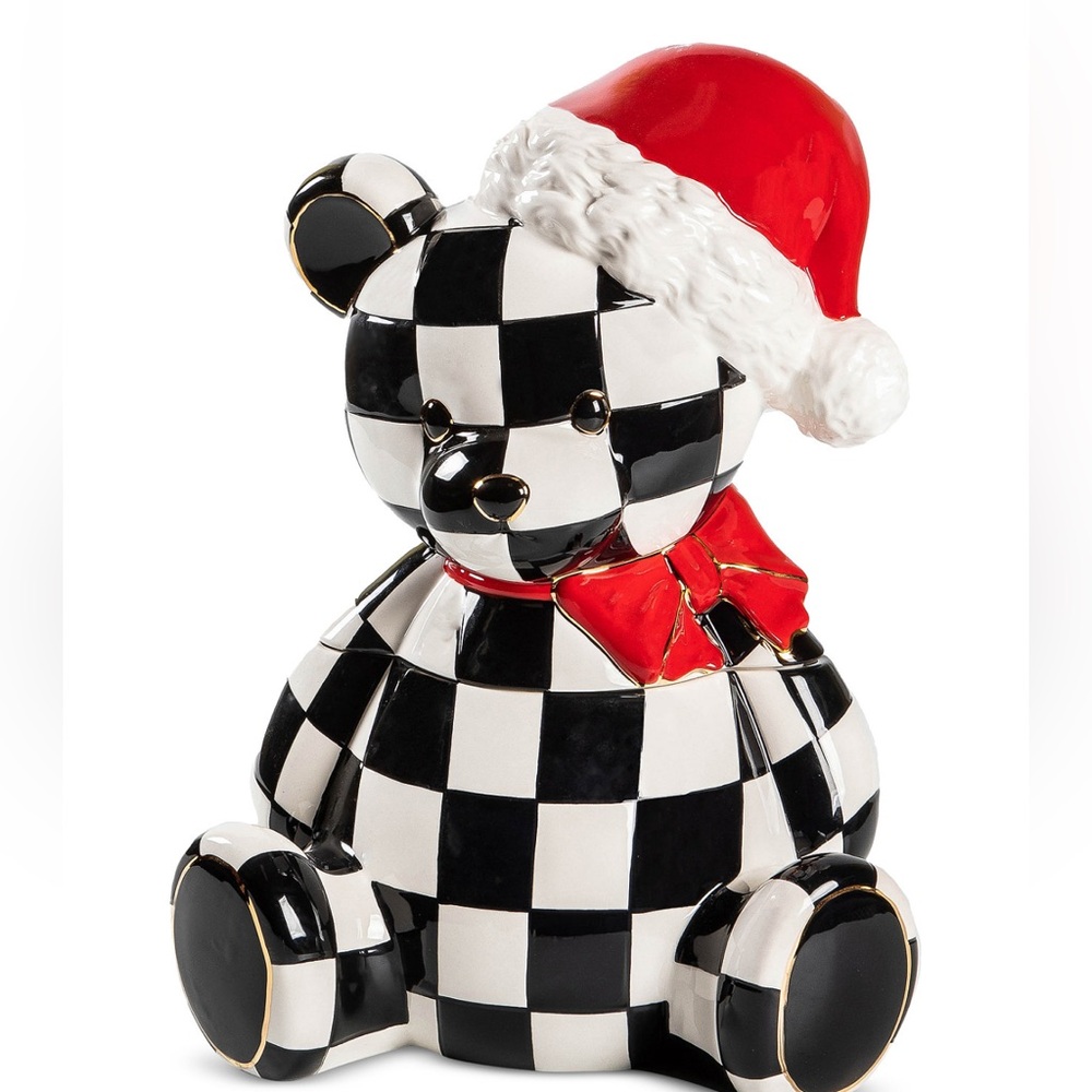 MacKenzie-Childs Courtly Santa Bear Ceramic Cookie Jar